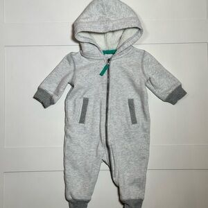 Primary Baby Gray Teddy Fleece-Lined Hooded Zip Romper Size 0-6M